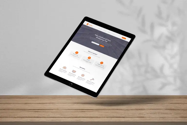 Tablet mockup showcasing QuicShop.io website.